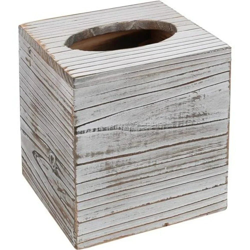 Wood square tissue box cover set of 2 decorative holder for bathroom bedroom off